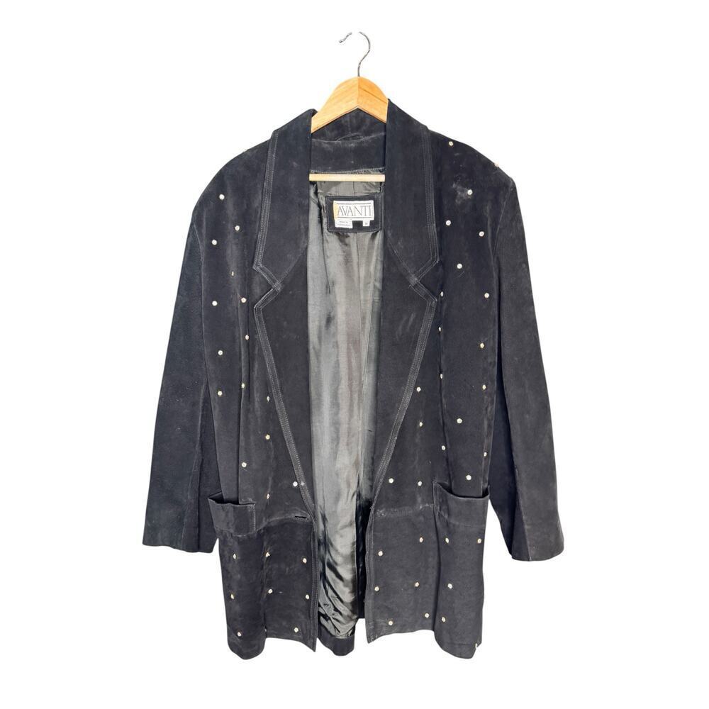 Vintage Avanti Leather Jacket Womens M Black Studded Pig Suede Western 80s 90s
